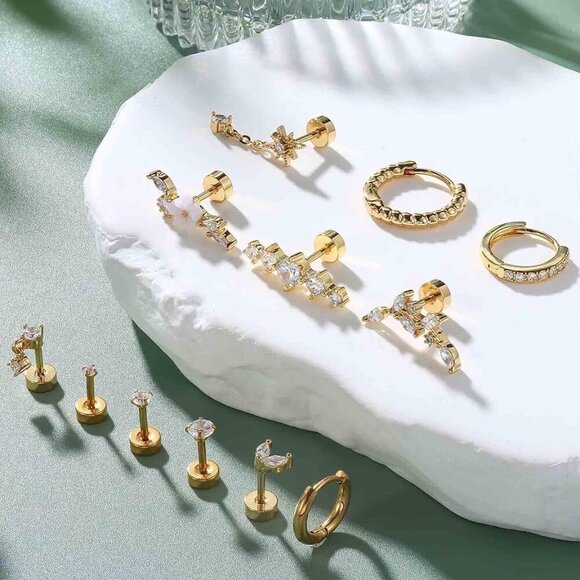 16 Gauge Cartilage Earrings for Women Flat Back-Hypoallergenic Surgical Stainles - Picture 5 of 9